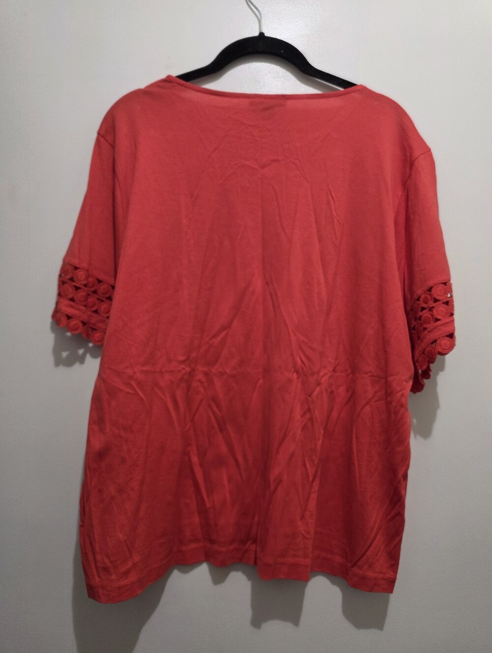 J. Crew Bright Red Crochet Sleeve Short-Sleeve Top - Picture 7 of 7